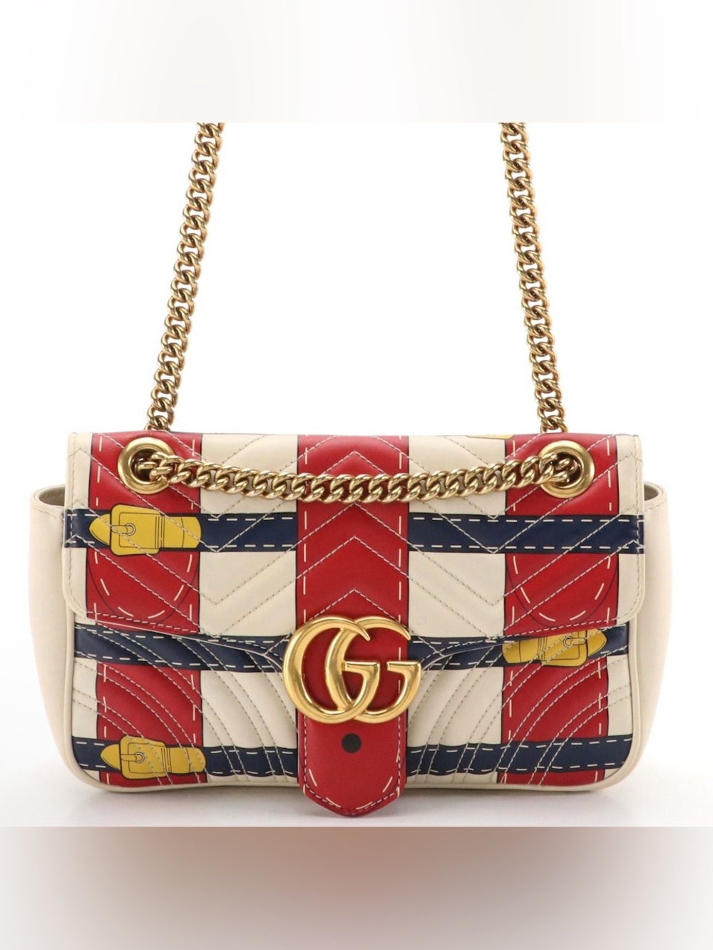 Gucci GG Marmont Flap-Front Chain Bag in Trompe L'Oeil Printed Matelassé Leather